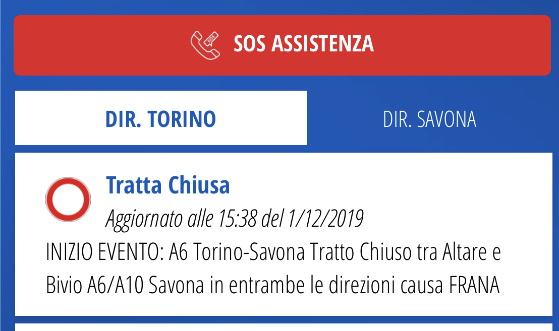 Nuova frana sull’A6, chiusa la Torino Savona