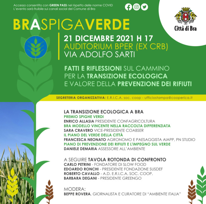 Bra Spiga verde: evento pubblico su transizione ecologica e valore della prevenzione dei rifiuti