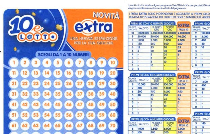10eLotto, vinti 50 mila euro