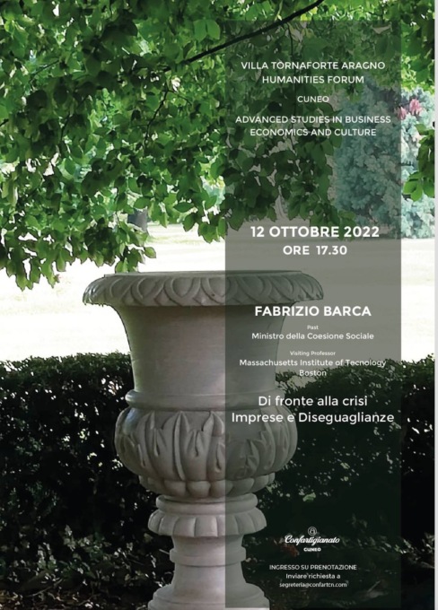 Fabrizio Barca a Villa Tornaforte Aragno di Cuneo per parlare di crisi, imprese e diseguaglianze