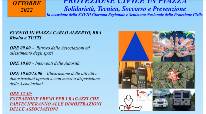 A Bra domenica 30 ottobre l’evento: “Protezione Civile in piazza”