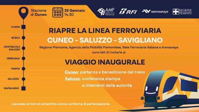 Riapre la linea ferroviaria Cuneo-Savigliano: il 25 gennaio il viaggio inaugurale