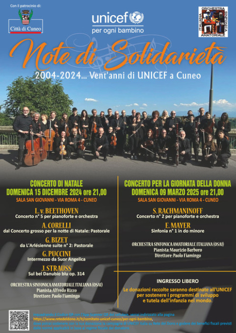 UNICEF e OSAI, un concerto per la Giornata Internazionale dei Diritti della Donna